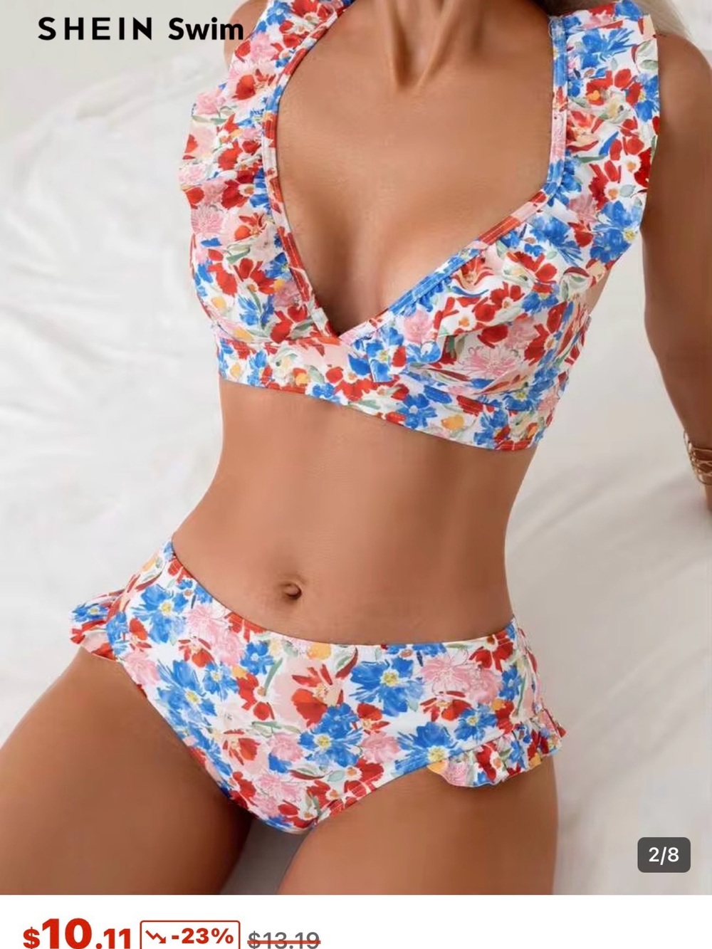 SHEIN Swim Summer Beach Women's Ditsy Floral Ruffled Bikini Set Music Festival